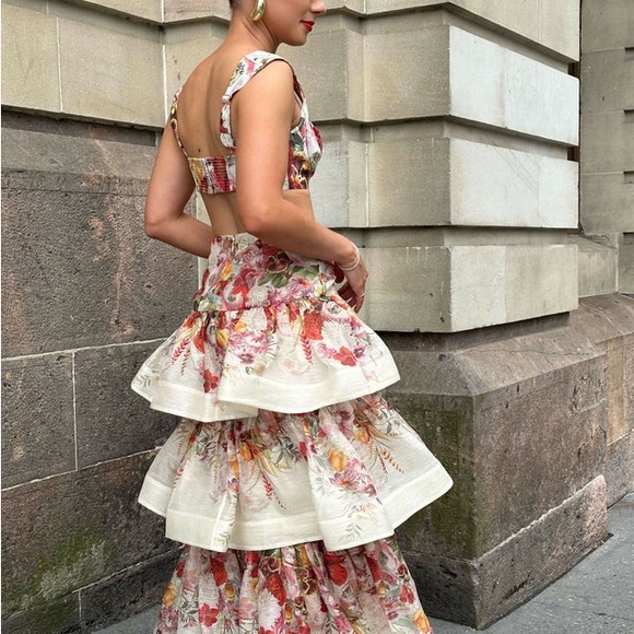 Zimmermann Wonderland Bralette Tiered Maxi Skirt Set - size 0 / Small - Picture 7 of 9